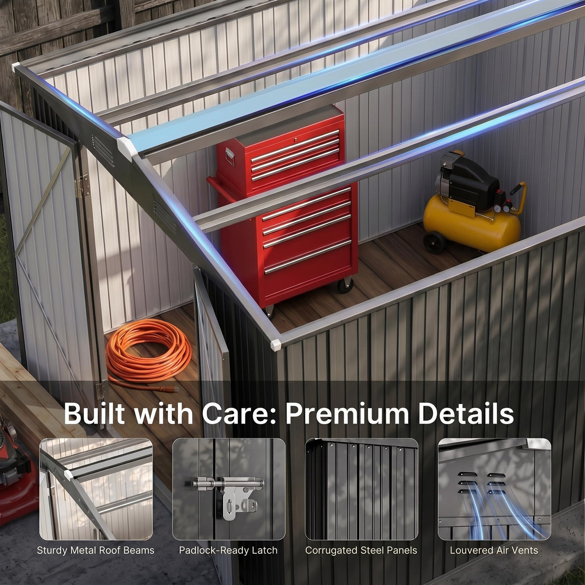 10x10 FT Metal Heavy-Duty Outdoor Storage Shed R98569