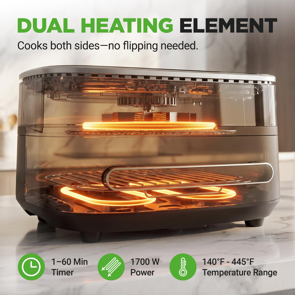 6 Quart Extra Large Air Fryer with 11-in-1 Cooking Presets Grey S16681