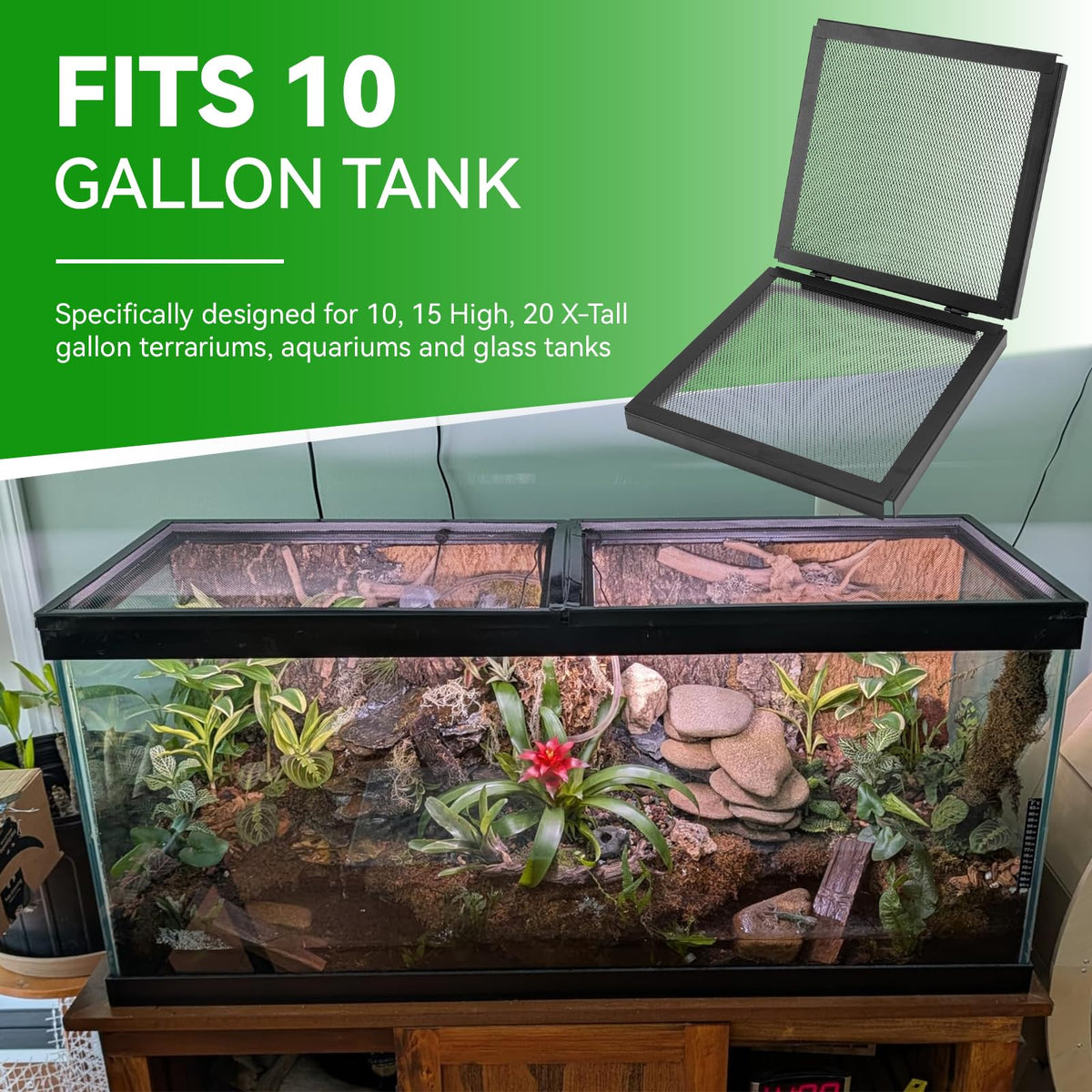 10 Gallon Tank Lid, Hinged Terrarium Screen Cover, 20.8" x 10.8" S4067