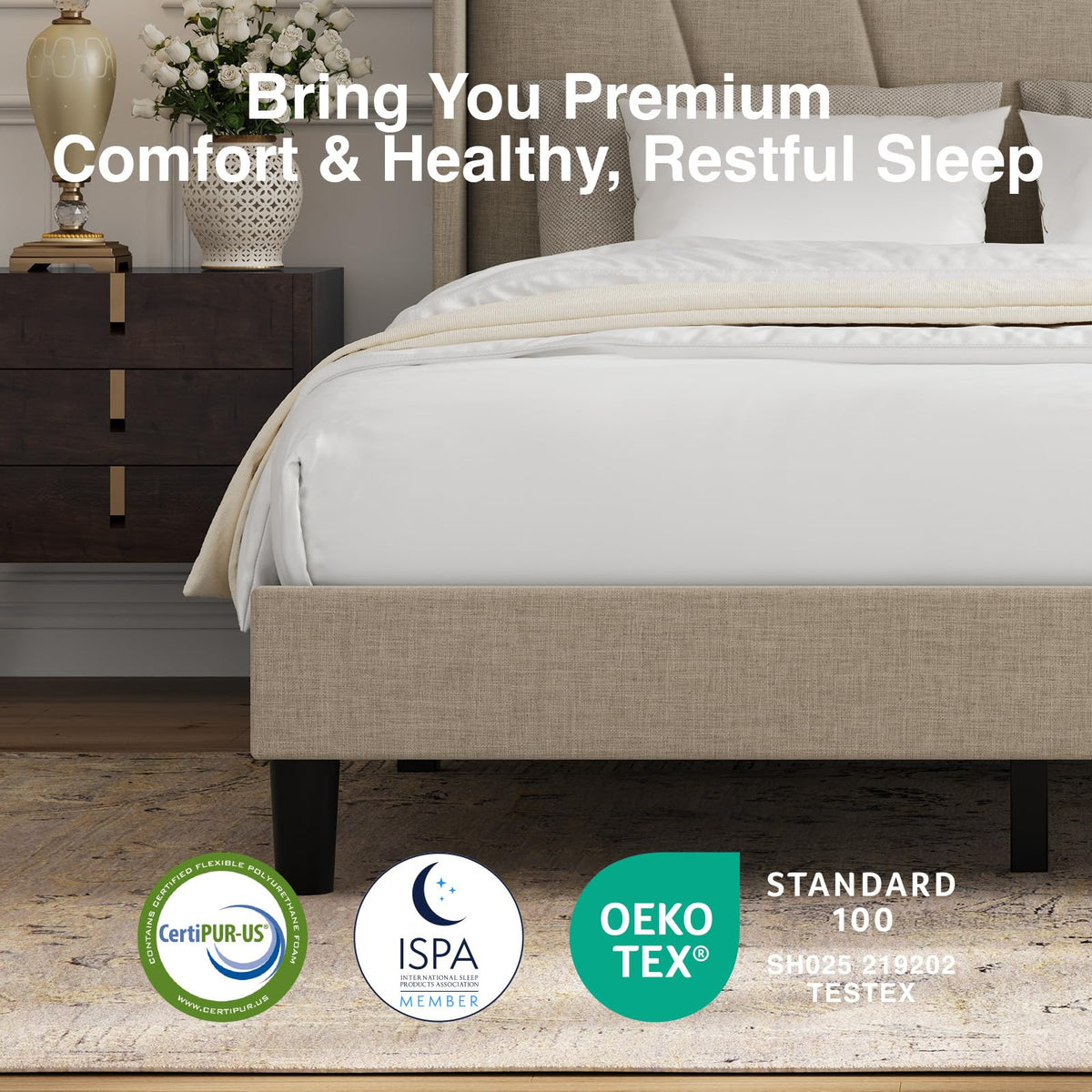 Queen Size Linen Upholstered Bed Frame with Headboard Q5725