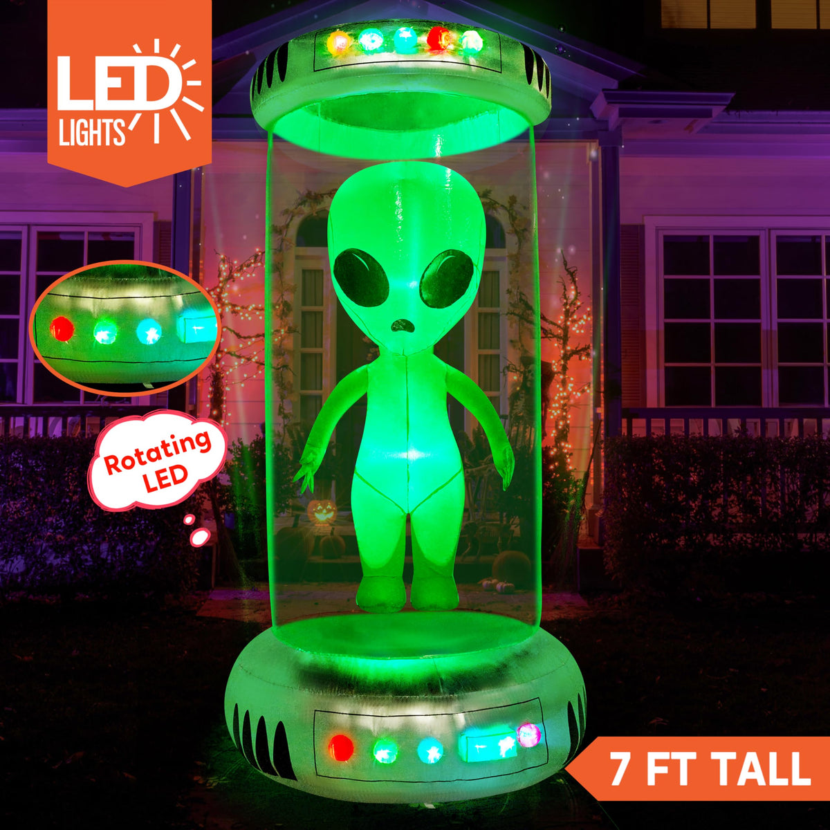 7 ft Tall Halloween Inflatable Alien Decoration with Animated LEDs A364778