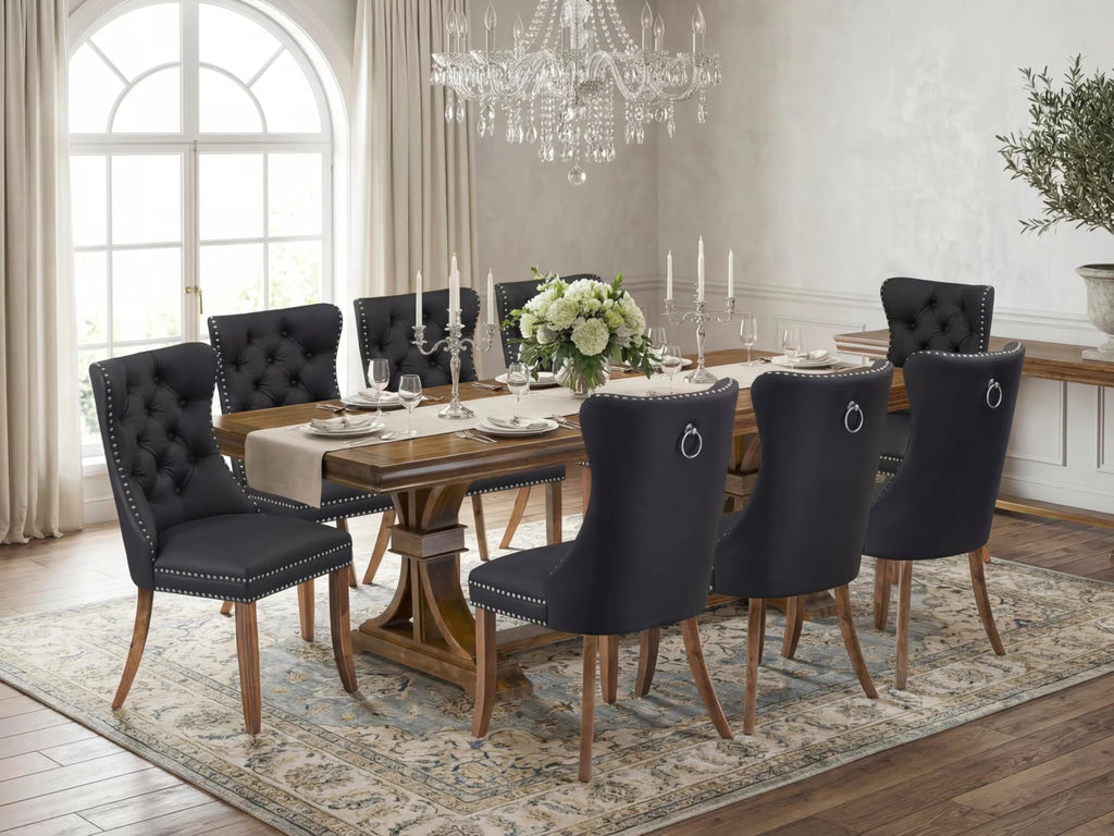 9 Piece Modern Dining Table Set with 8 Dark Grey Fabric Chairs Y500
