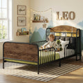 Black Metal Twin Bed Frame with Storage and Upholstered Headboard L523997