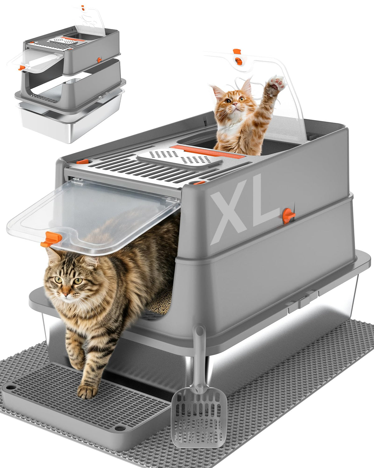 XL Stainless Steel Enclosed Cat Litter Box with Flip Lid R838151