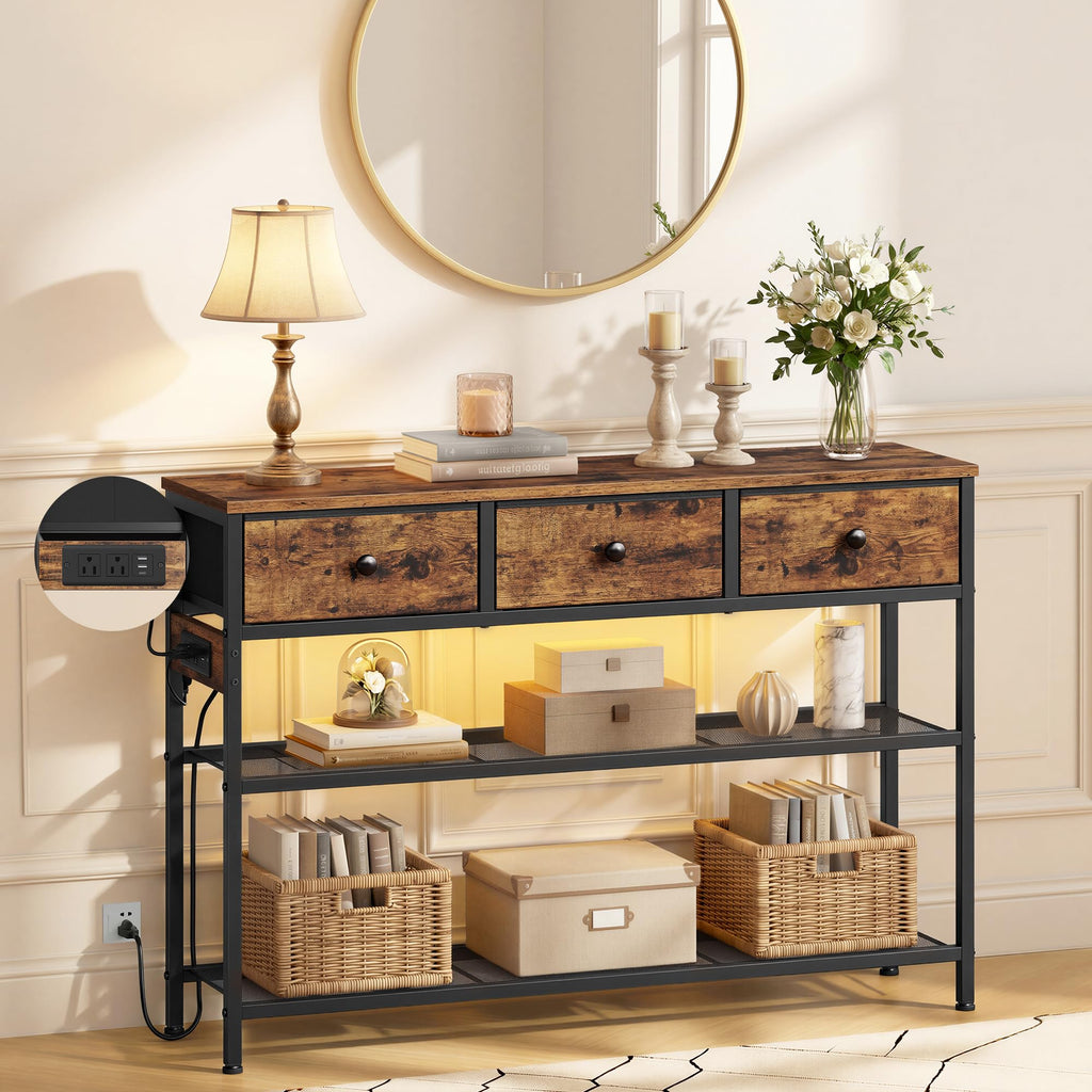 Console Table with Power Outlets and LED Lights C405