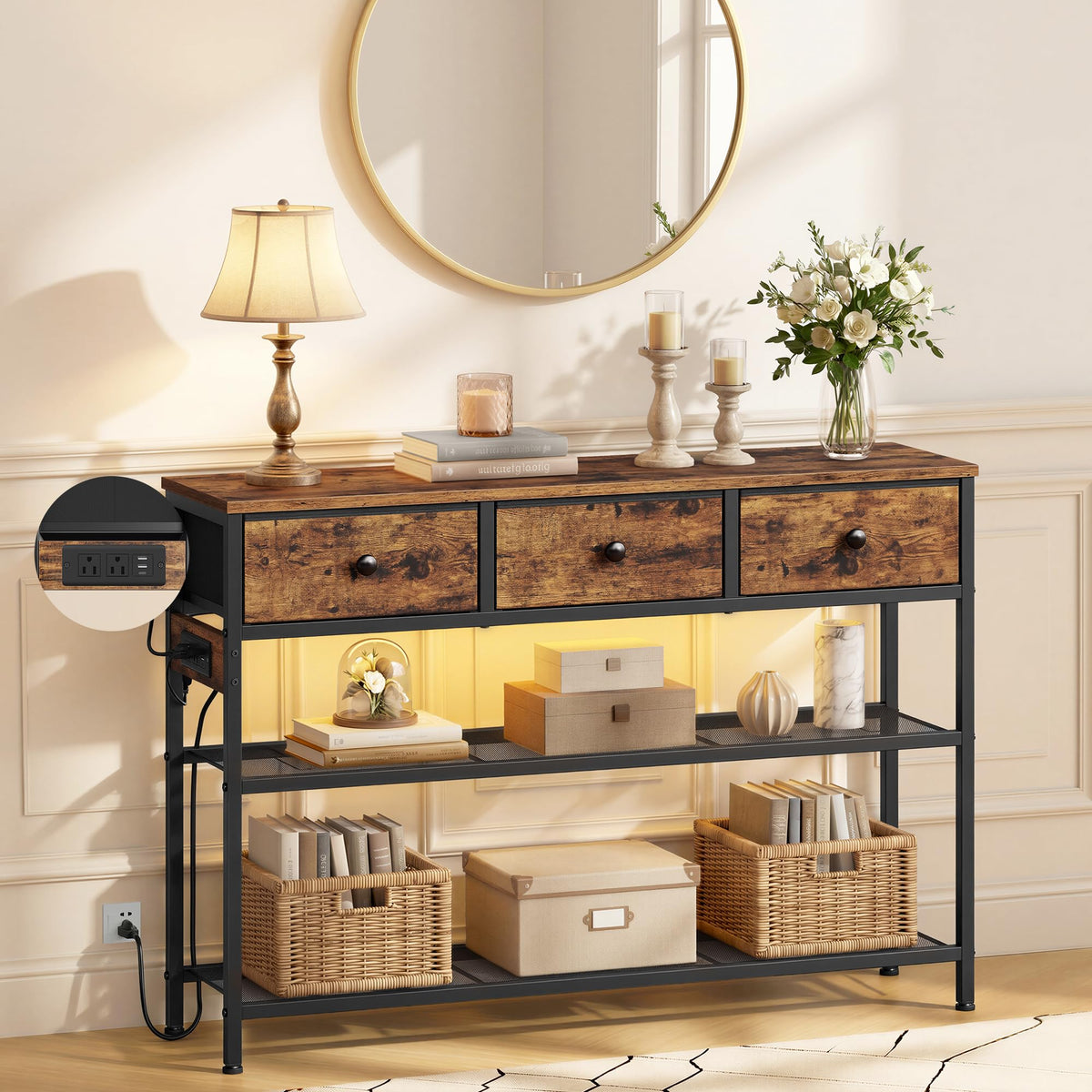 Console Table with Power Outlets and LED Lights C405