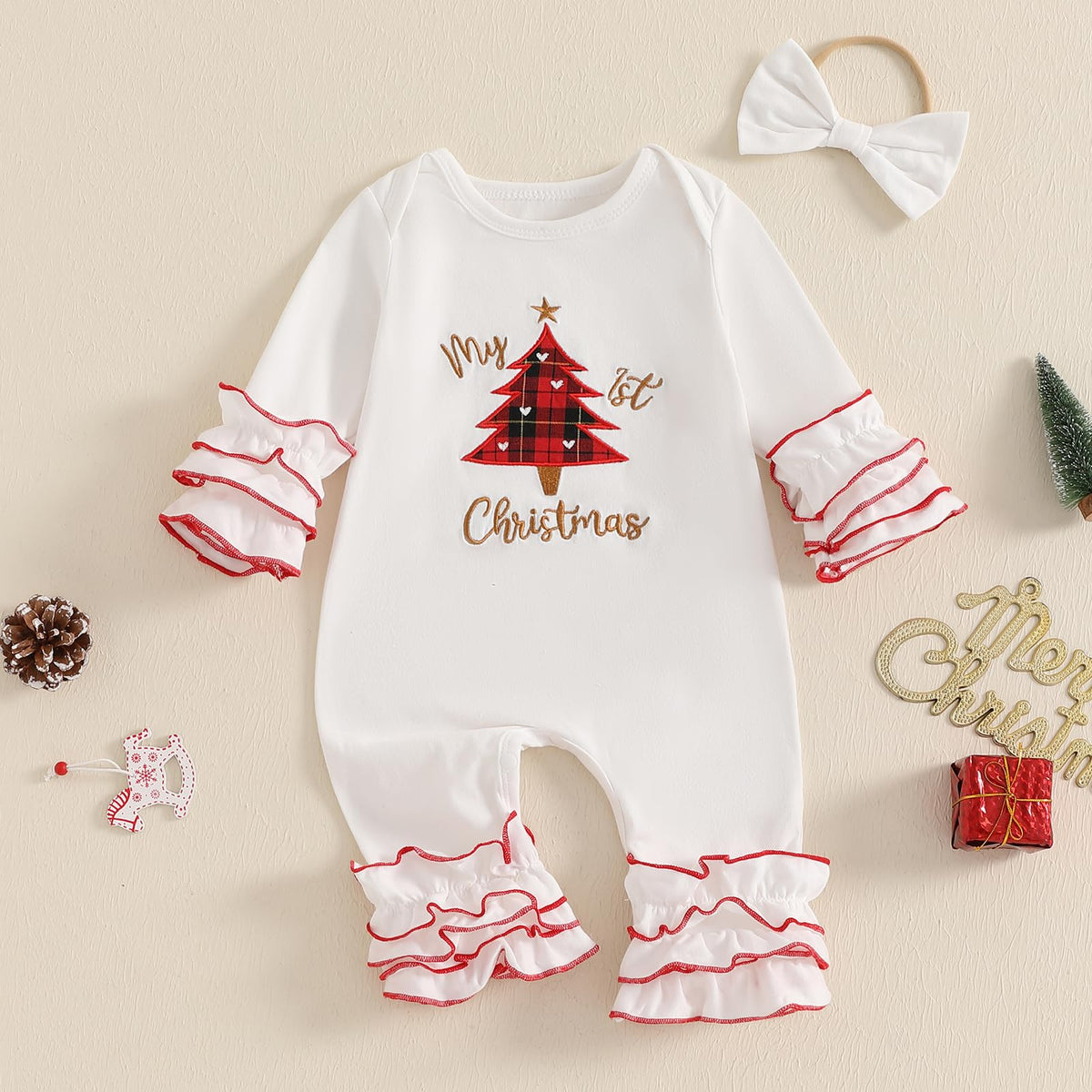 Christmas Baby Girl Santa Long Sleeve Romper F1521