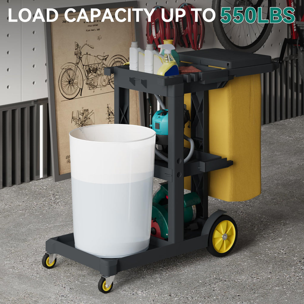 Black 3-Shelf Cleaning Cart on Wheels O89783