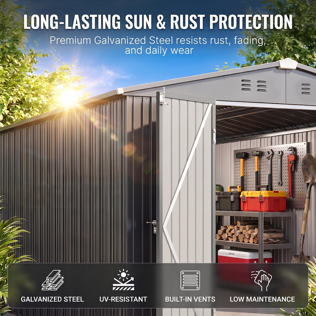 10x10 FT Metal Heavy-Duty Outdoor Storage Shed R98569