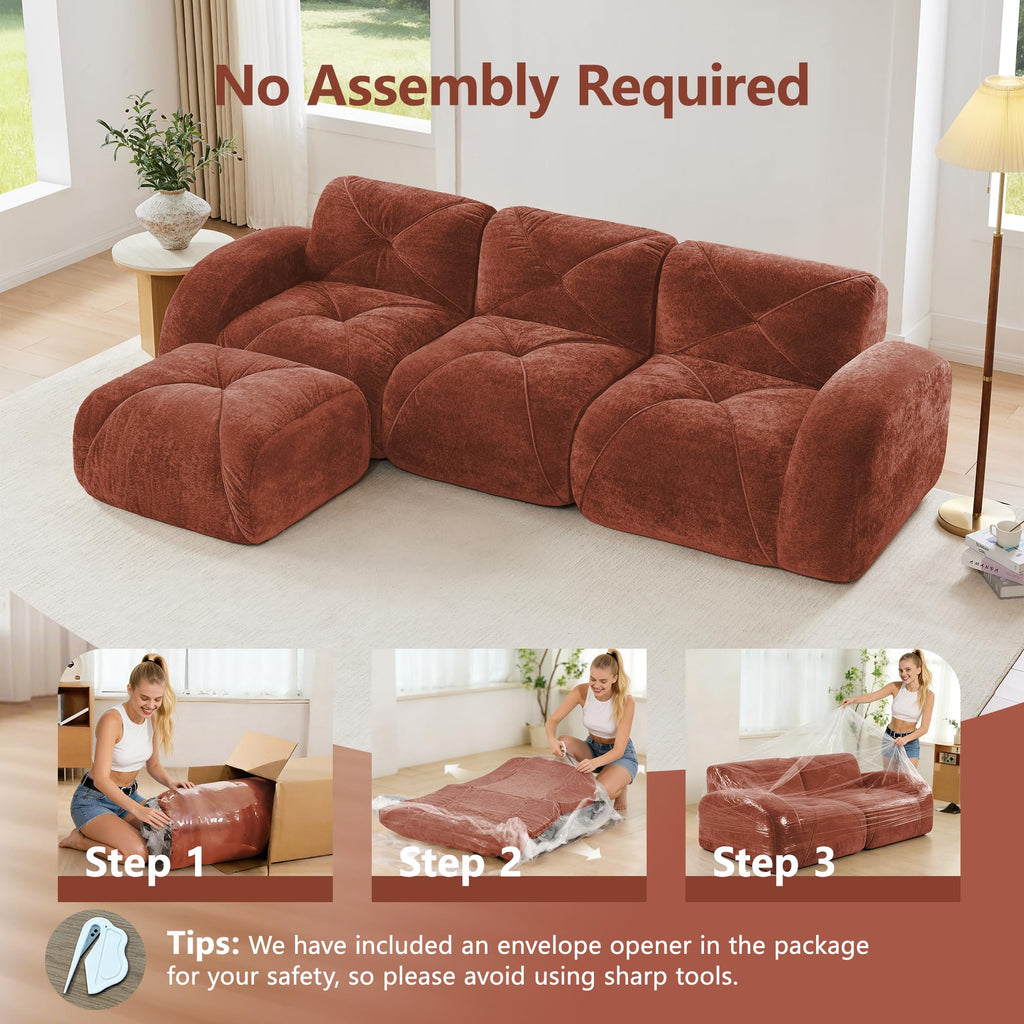 L-Shaped Orange Velvet Tufted Sofa with Ottoman M297149