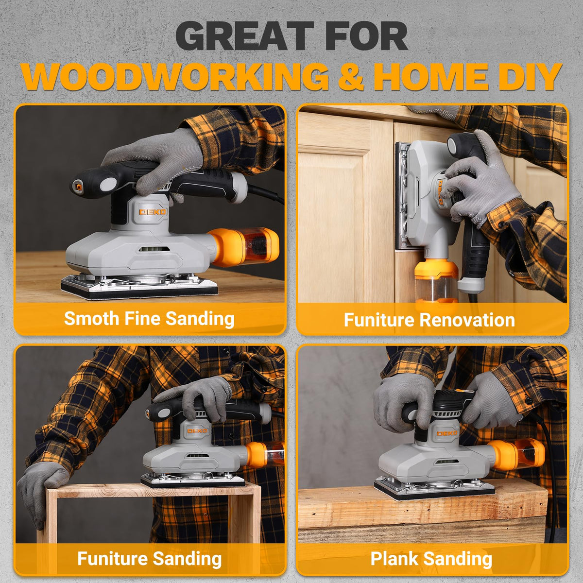 1/3 Sheet Palm Sander with 15 pcs Sandpaper and Dust Box Q4477