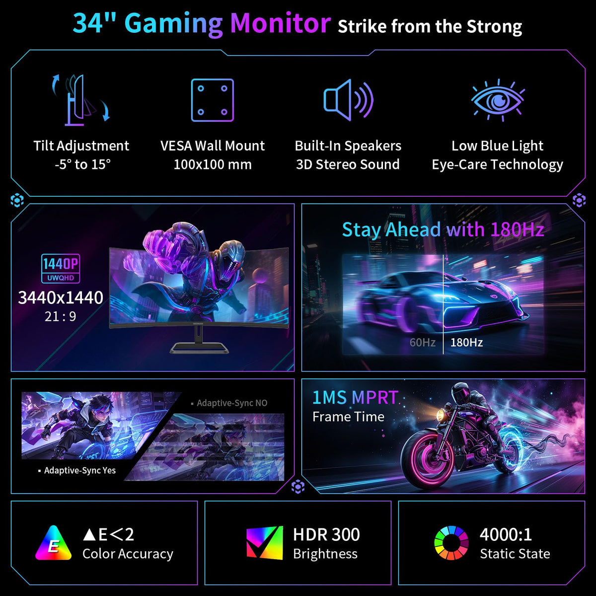 34” Curved Ultrawide Gaming Monitor 180Hz 3440×1440 O454279