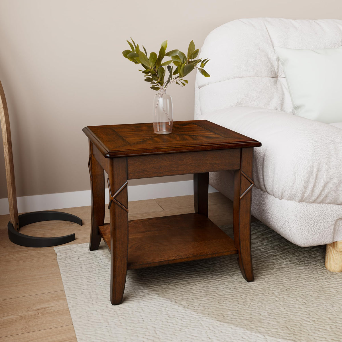 Wooden 2-Tier End Table with Shelf W127