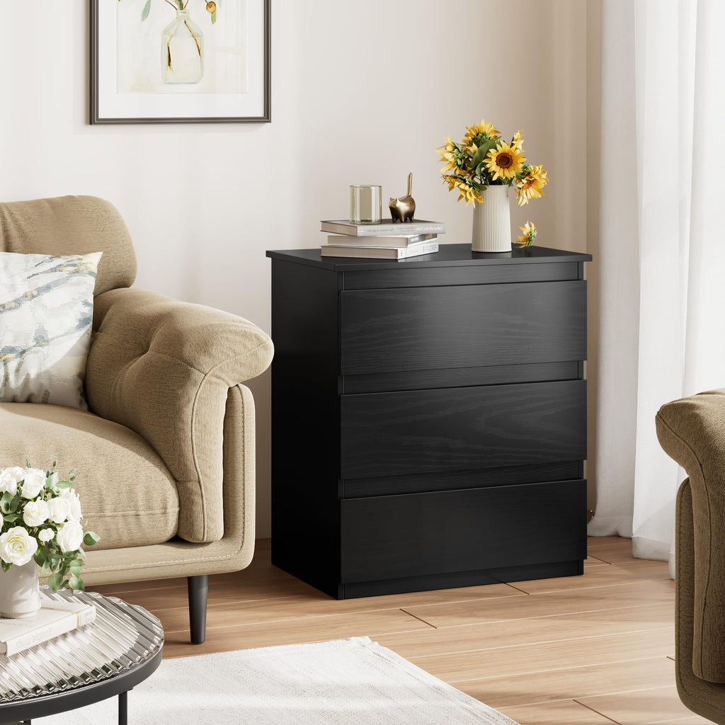 Black 3 Drawer Nightstand V3776