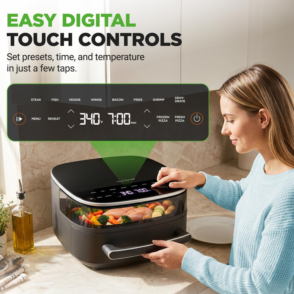 6 Quart Extra Large Air Fryer with 11-in-1 Cooking Presets Grey S16681