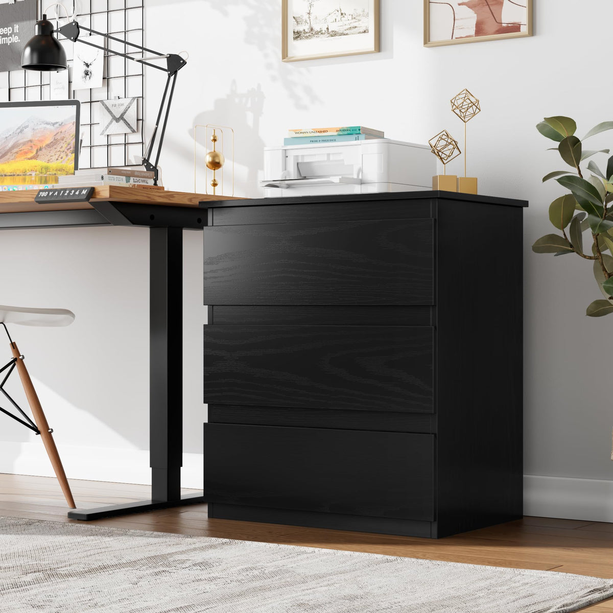 Black 3 Drawer Nightstand V3776