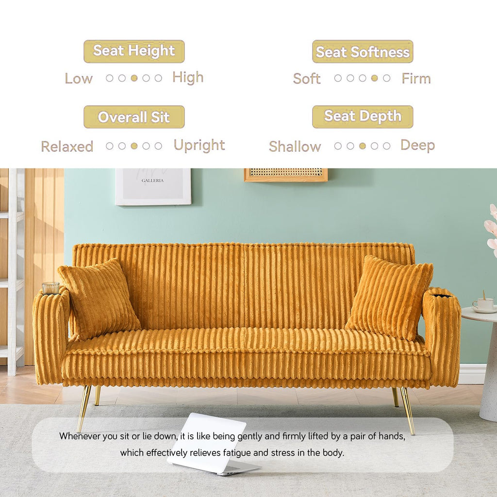 Orange Velvet Convertible Sofa Bed Y1599