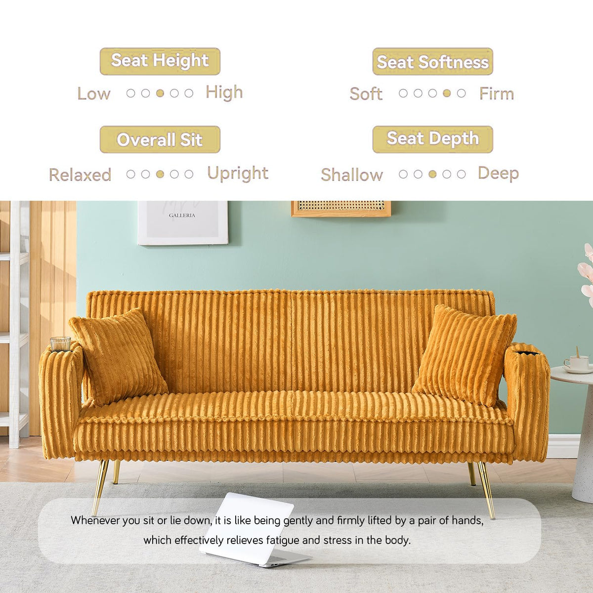 Orange Velvet Convertible Sofa Bed Y1599