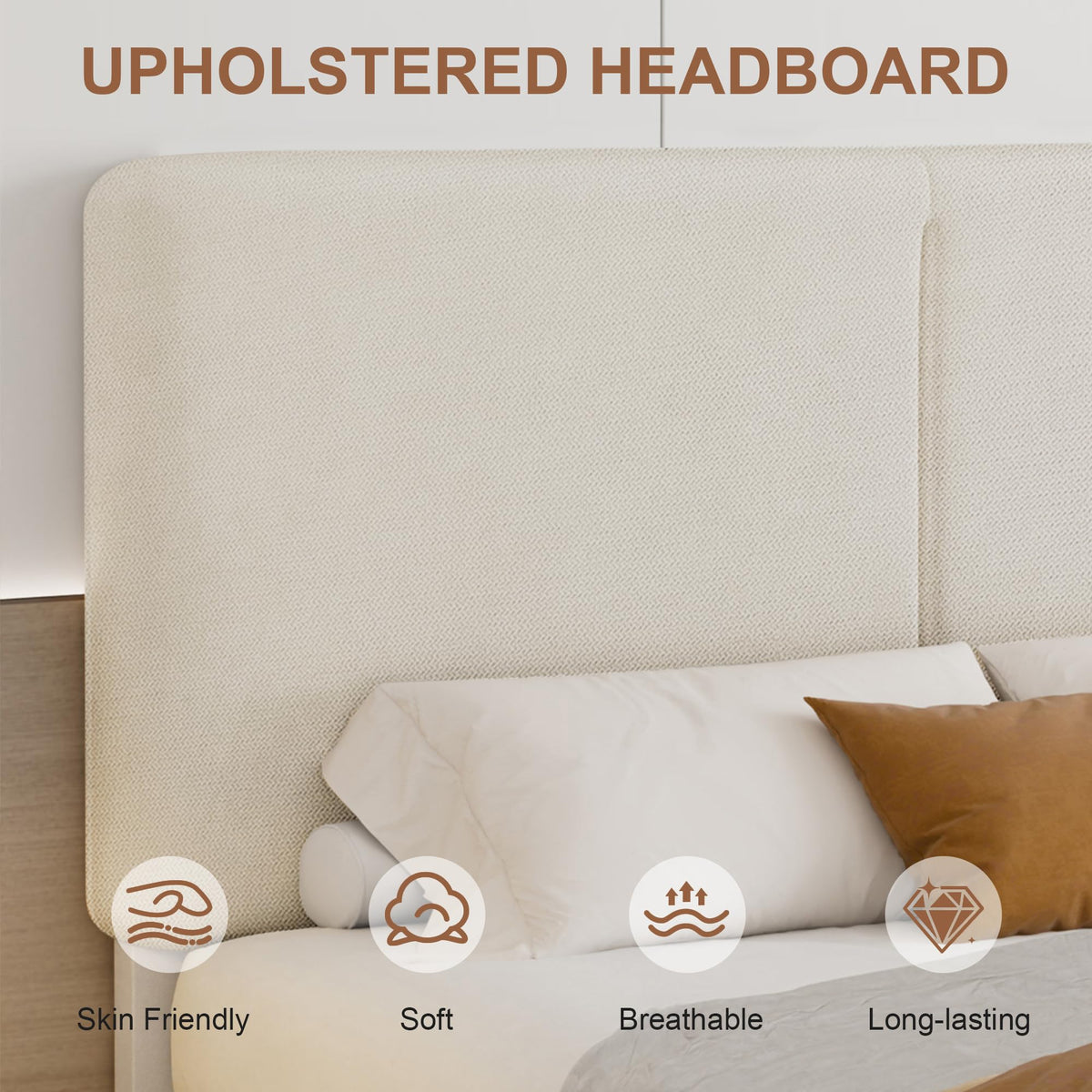 Queen Size Upholstered Platform Bed Frame with Headboard J18730