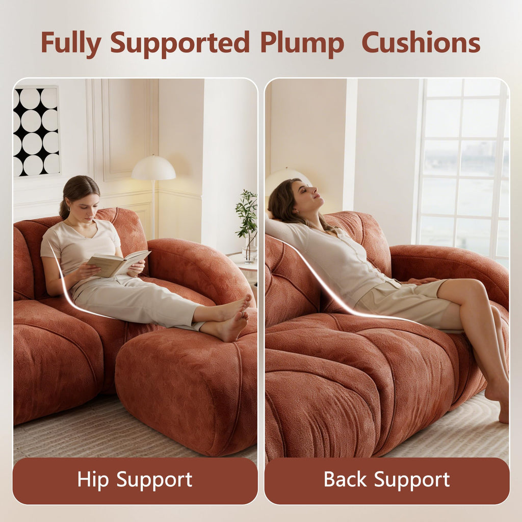L-Shaped Orange Velvet Tufted Sofa with Ottoman M297149
