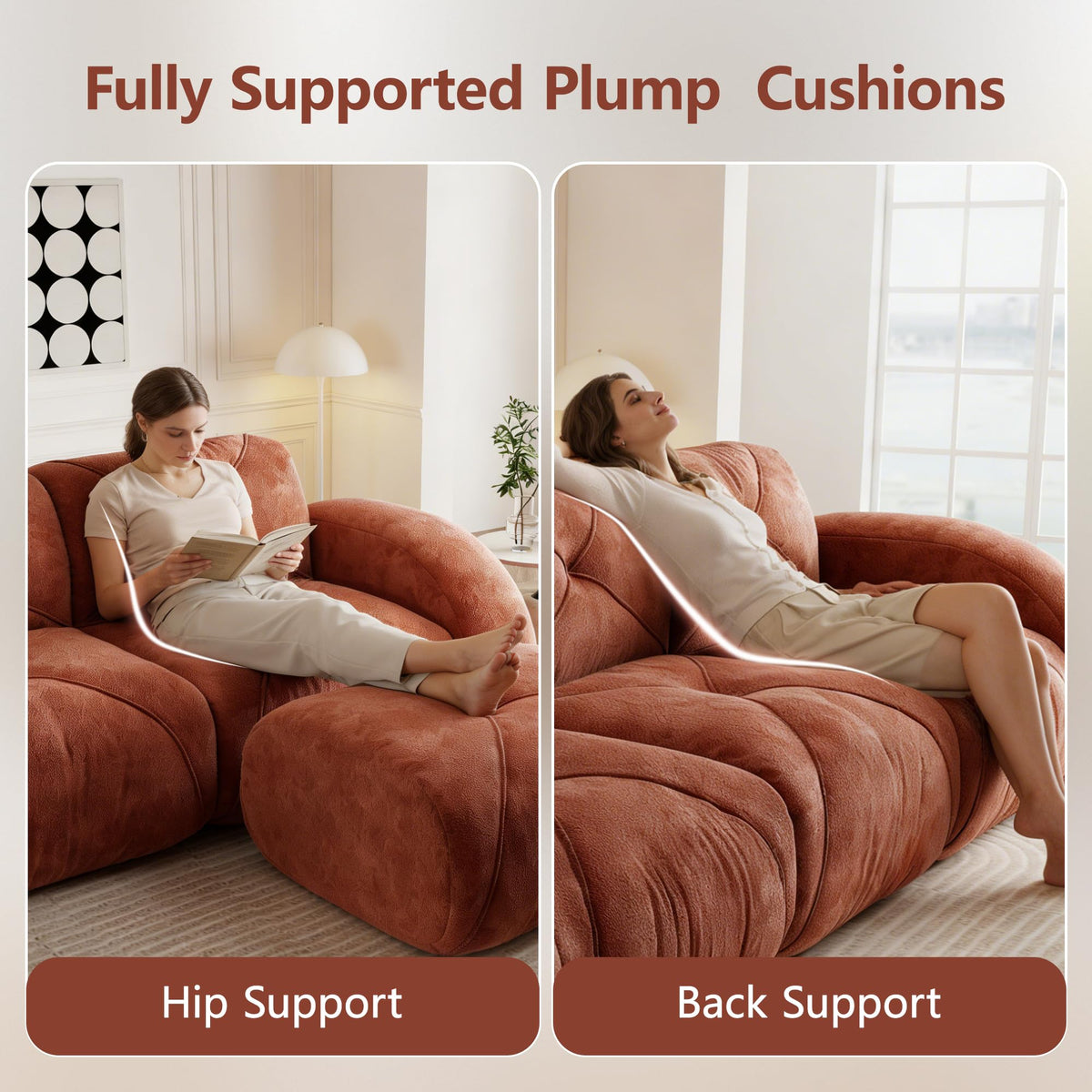 L-Shaped Orange Velvet Tufted Sofa with Ottoman M297149