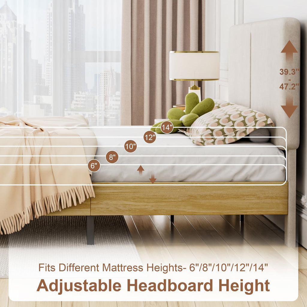 Queen Size Upholstered Platform Bed Frame with Headboard J18730
