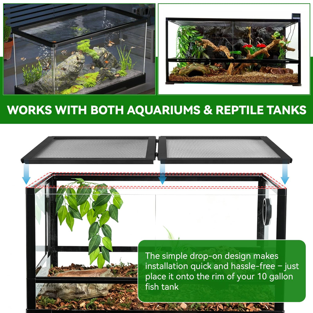 10 Gallon Tank Lid, Hinged Terrarium Screen Cover, 20.8" x 10.8" S4067