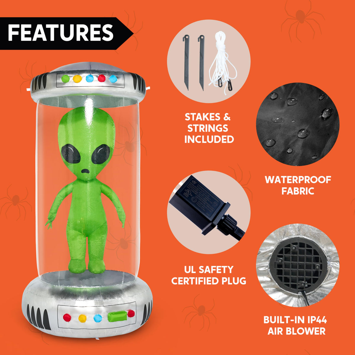 7 ft Tall Halloween Inflatable Alien Decoration with Animated LEDs A364778
