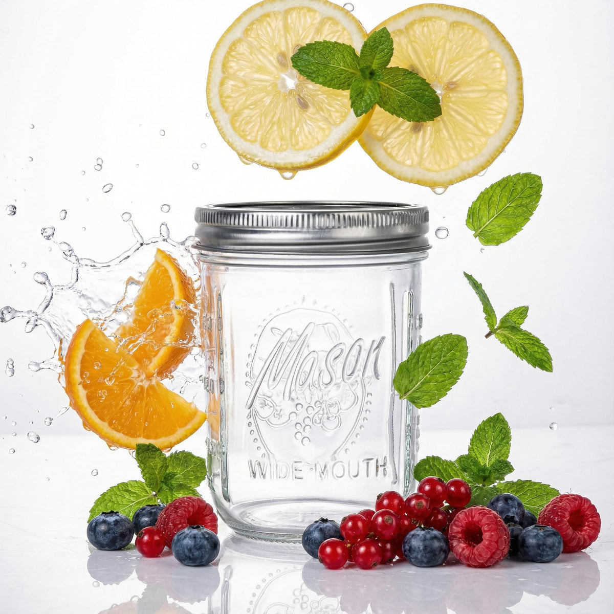 6-Pack 16 oz Wide Mouth Glass Mason Jars with Lids G372320
