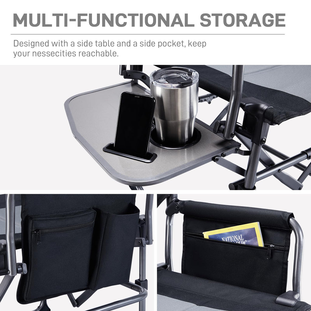 Portable Folding Camping Chair with Side Table, Black W8681