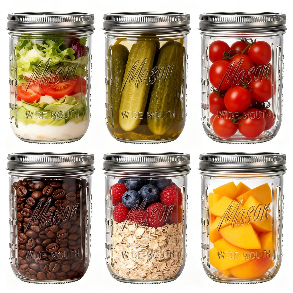 6-Pack 16 oz Wide Mouth Glass Mason Jars with Lids G372320