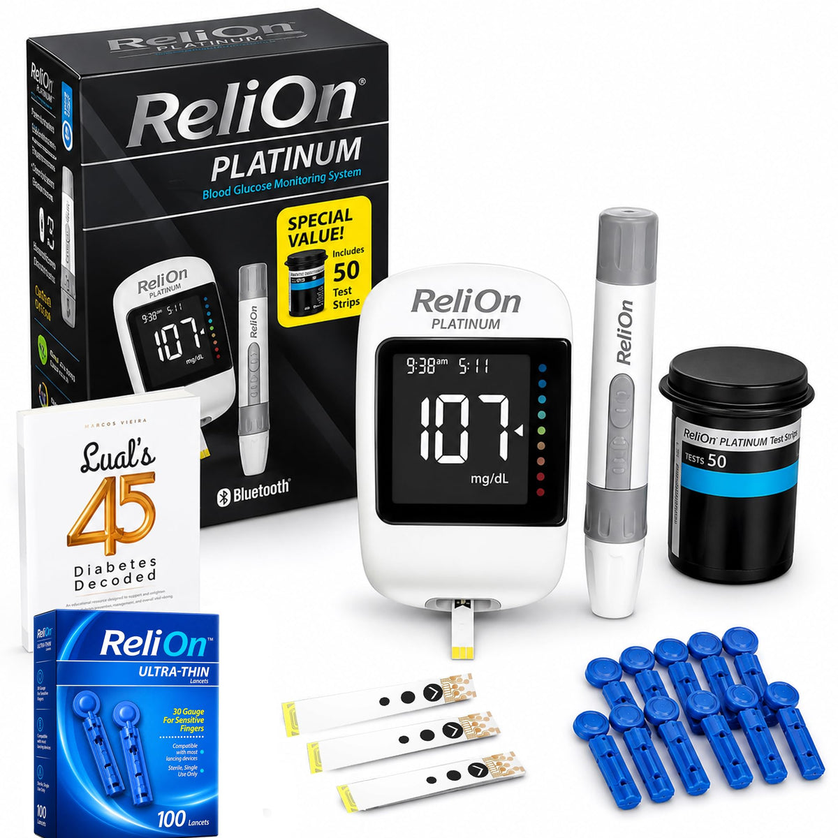 Blood Glucose Monitor Kit with 50 Test Strips V37485