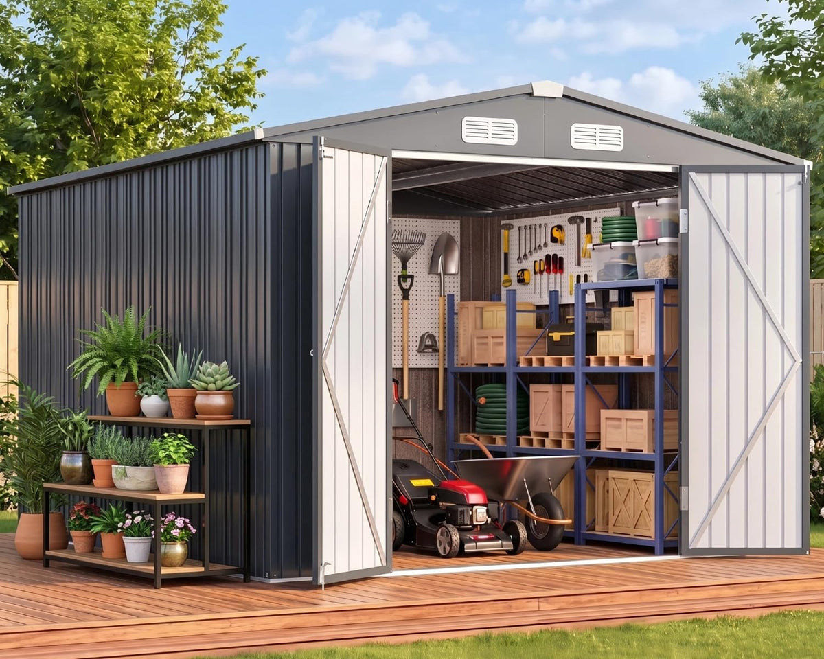 10x10 FT Metal Heavy-Duty Outdoor Storage Shed R98569