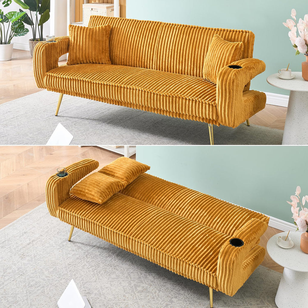 Orange Velvet Convertible Sofa Bed Y1599
