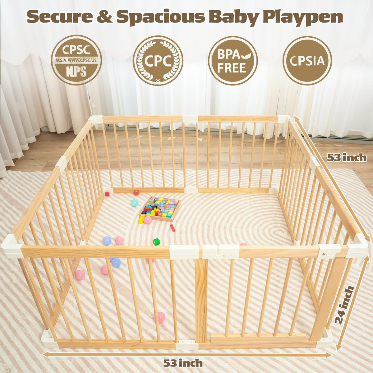 Wooden Baby Playpen 53"x53" Q579
