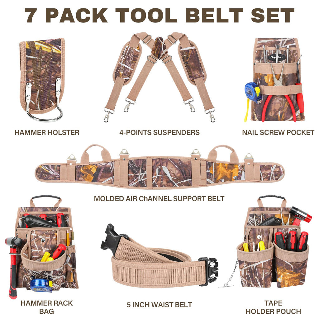 7-Piece Tool Belt Rig with 16 Pockets and Dual Hammer Loops V835908