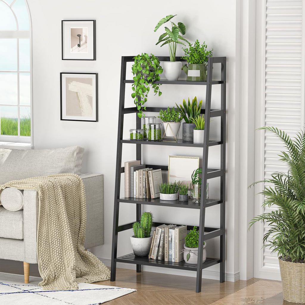 Black 4-Tier Bamboo Ladder Shelf A2122