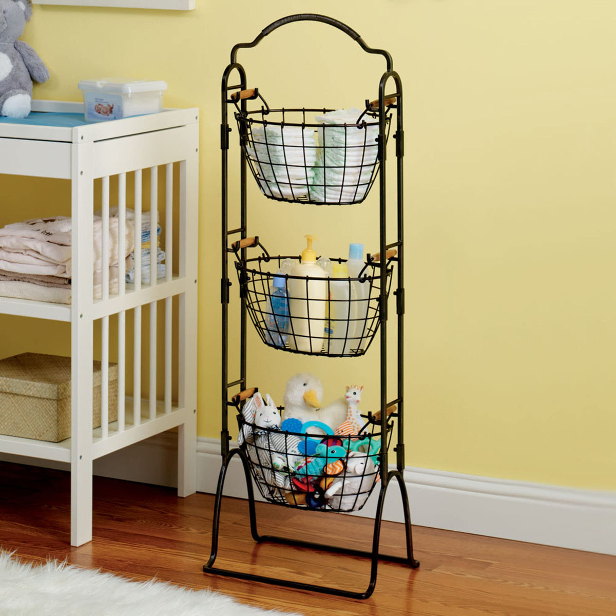 Adjustable 3-Tier Metal Floor Standing Storage Basket S860443