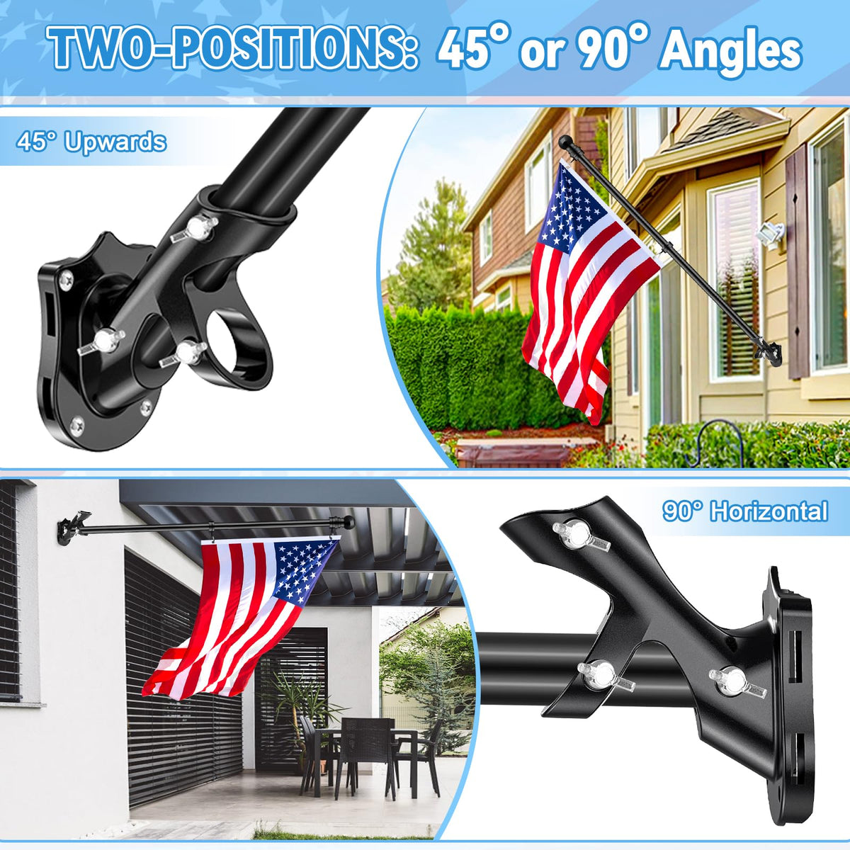 6 FT Black Metal Flagpole Kit and 1" Flag Pole Holder R4951