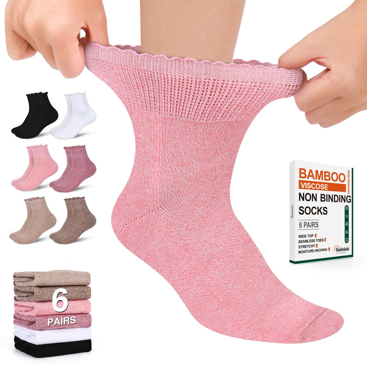 Women's 6 Pairs Non-Binding Diabetic Socks Size 9-11 J919