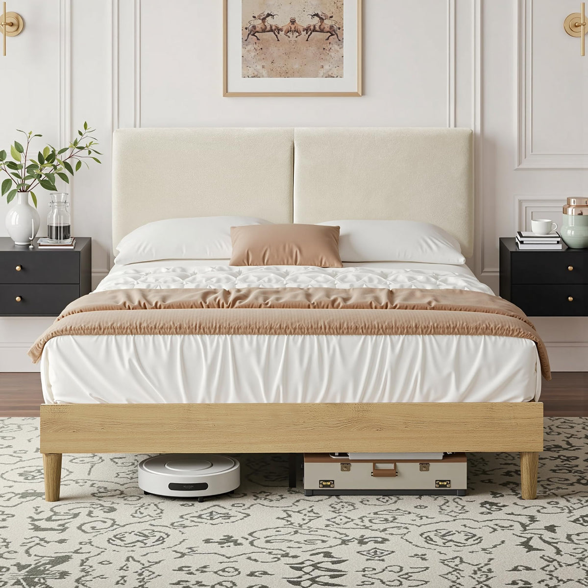 Queen Size Upholstered Platform Bed Frame with Headboard J18730