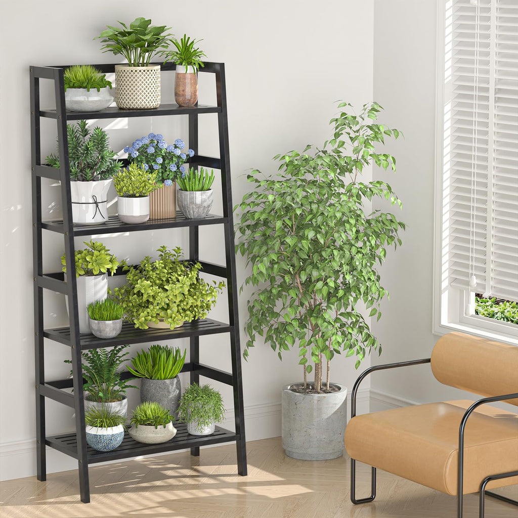 Black 4-Tier Bamboo Ladder Shelf A2122