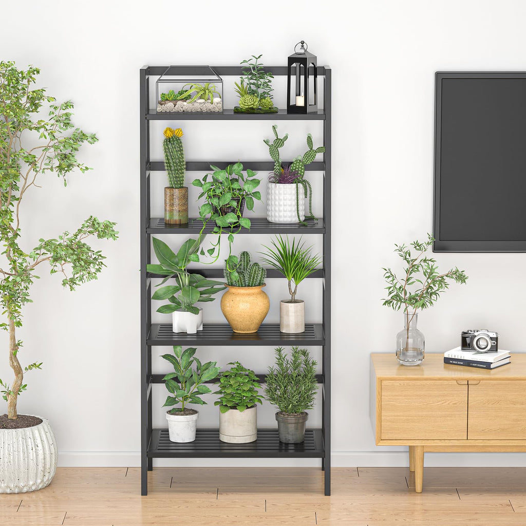Black 4-Tier Bamboo Ladder Shelf A2122