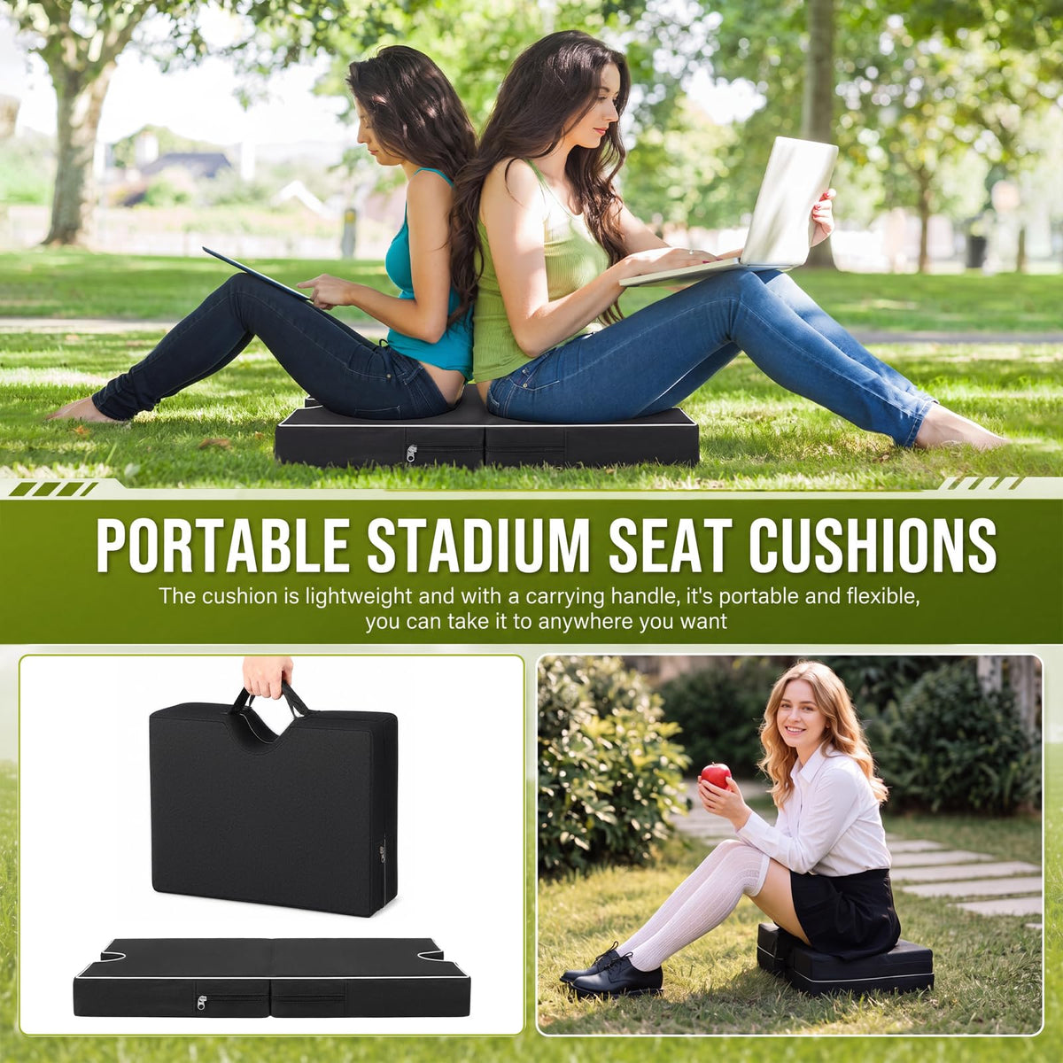 3 Pcs Portable Bleacher Chair Cushions with Handle S23068