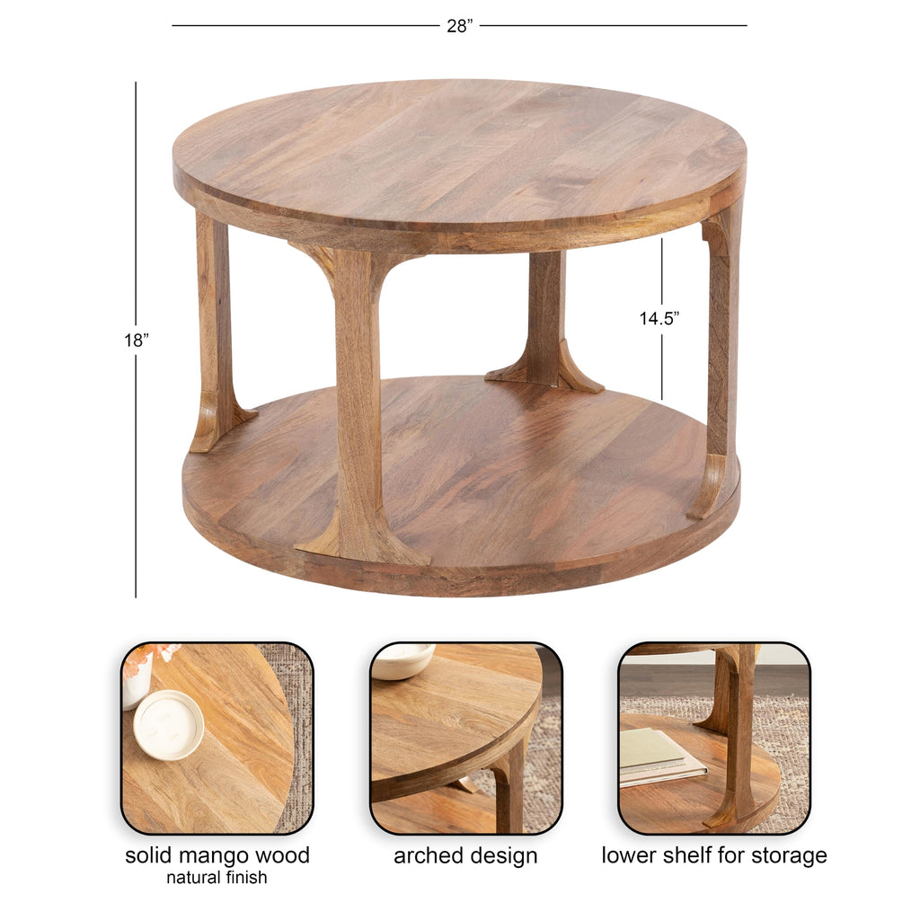 Round Mango Wood Coffee Table with Storage D36909