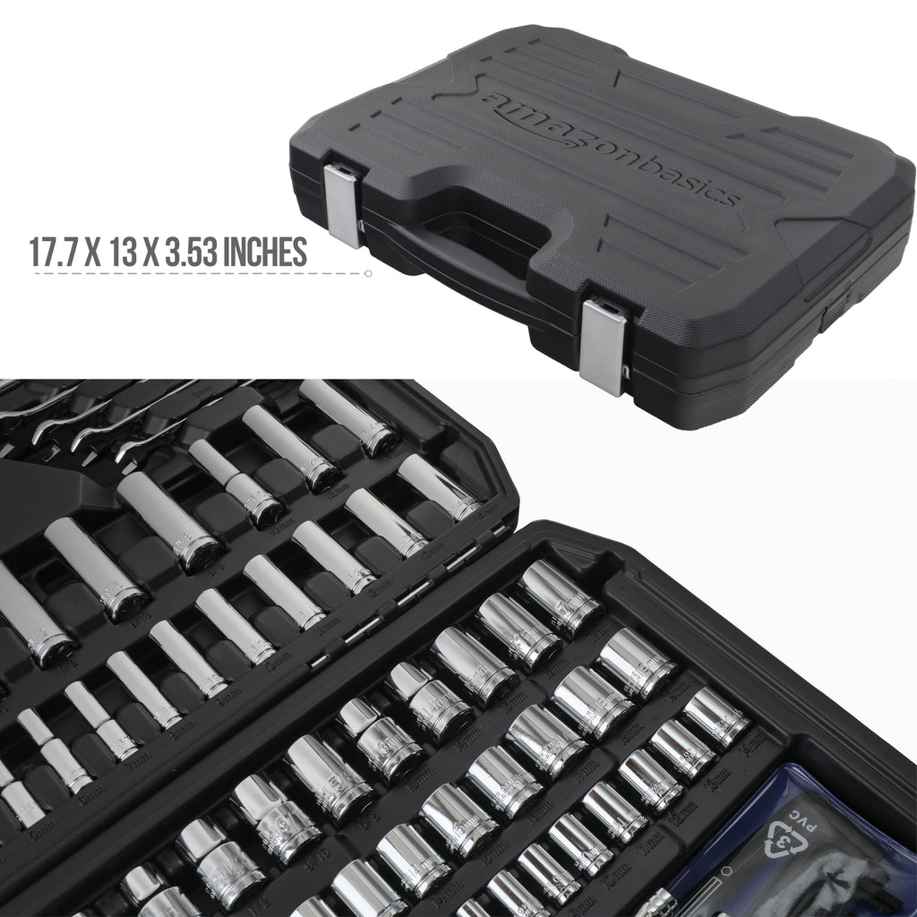 201-Piece Mechanic's Socket Tool Set with Case, SAE and Metric, Chrome-Vanadium Steel B324328