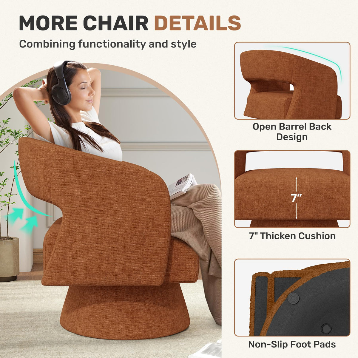 Set of 2 Chenille Swivel Accent Chair C365634