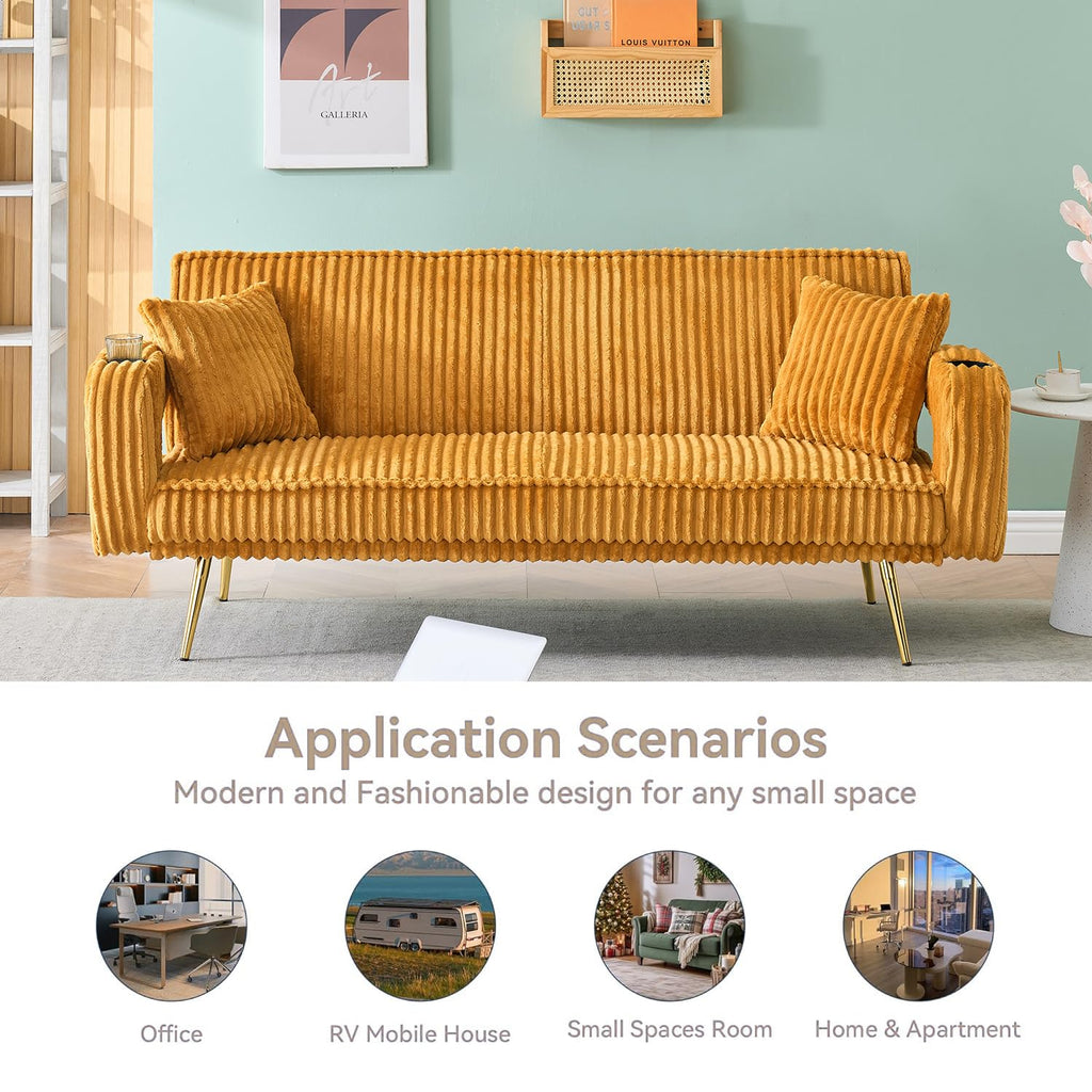 Orange Velvet Convertible Sofa Bed Y1599