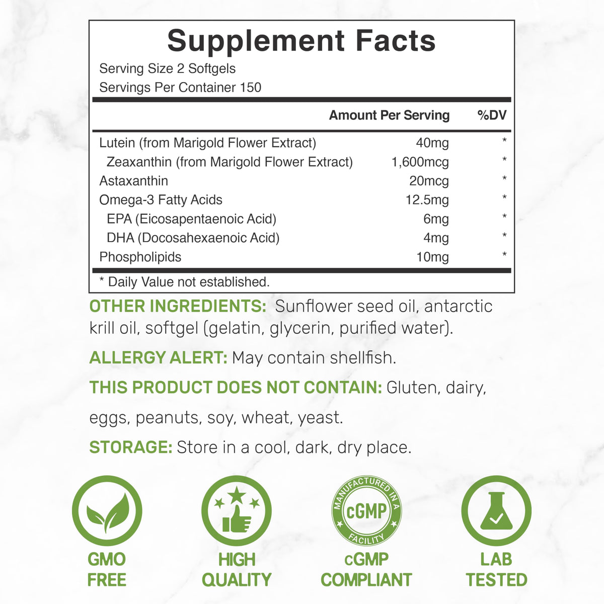 Lutein and Zeaxanthin 40mg 300 Softgels Y2502