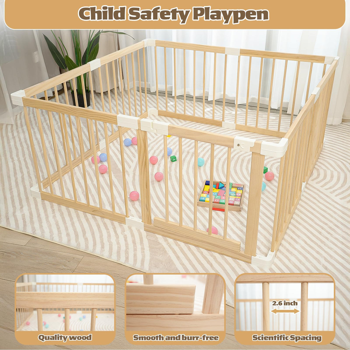 Wooden Baby Playpen 53"x53" Q579